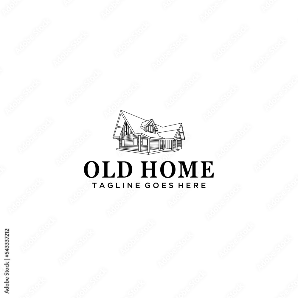 Vintage house logo design template, hand draw home vector