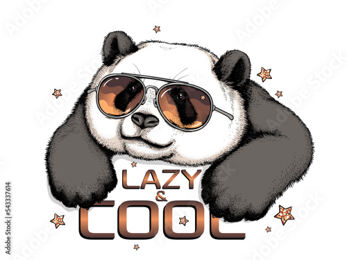 Cute big panda in sunglasses. Vector illustration. Stylish image for printing on any surface