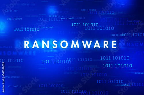 2D illustration of ransomware computer virus in blue background