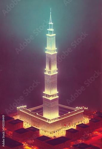 Kaaba, Abraj Al Bait Towers, Masjid Al Haram On Islamic Shape Design For Hajj And Eid Adha photo