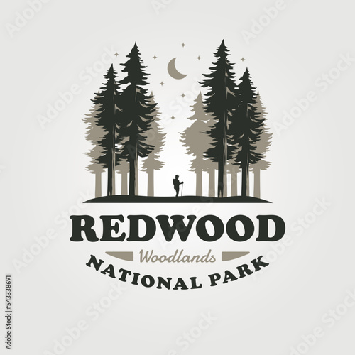 redwood vintage outdoor logo vector design, woodland symbol illustration design