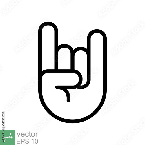 Rock on concert gig hand gesture icon. Simple outline style. Hardcore, heavy metal, music, punk sign concept. Line vector illustration symbol isolated on white background. EPS 10.