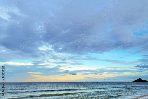 tropical beach and blue sky in nature                                                             