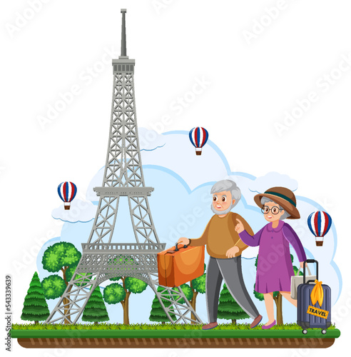 Elderly couple travel Paris