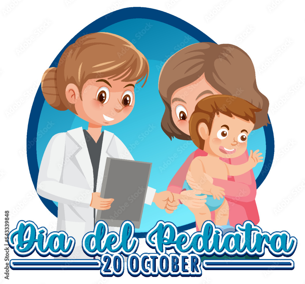 Dia del Pediatra text with cartoon character Dia del Pediatra text with cartoon character