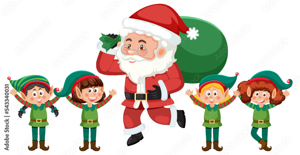 Santa Claus and elfs delivery gift for Christmas
