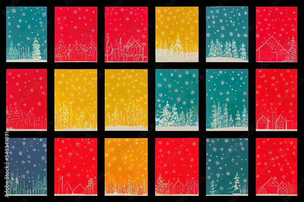 Set of eight bright New Year's and Christmas borders