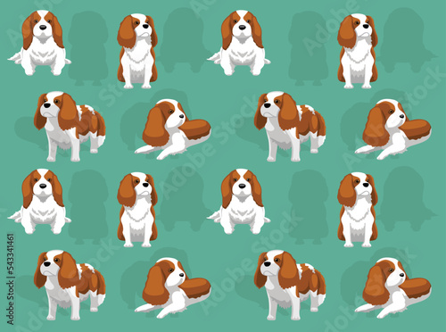 Cavalier King Charles Spaniel Poses Cute Character Seamless Wallpaper Background