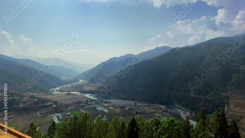 View from Khamsum Yulley Namgyal Chortenin Punakha Valley in Bhutan photo