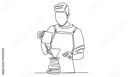 continuous line of barista at work in a cafe