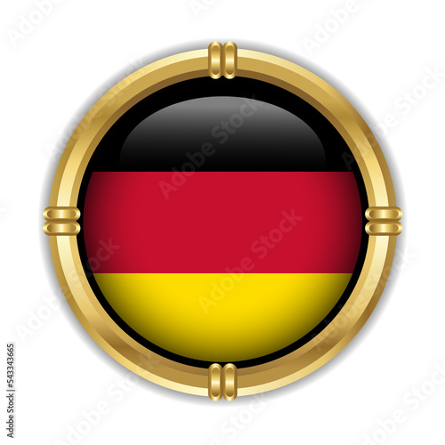 Germany Flag circle shape button glass in frame golden. Background transparent
