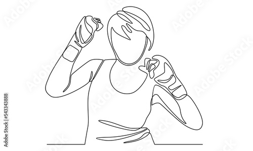 continuous line of young sportive woman kickboxer