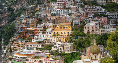 The picturesque small Italian town of Positano, descending from the terraces from the mountains to the Mediterranean Sea. This is one of the most famous places on the Amalfi Coast.