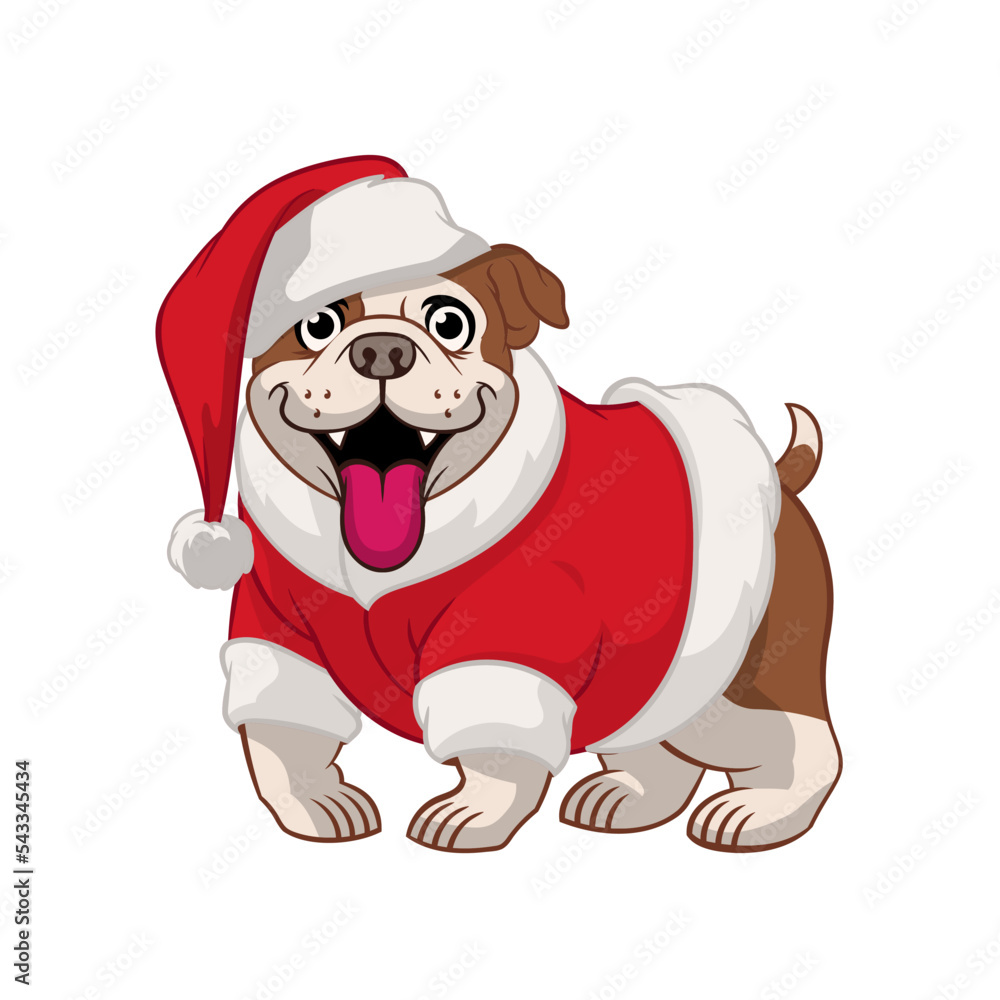 cartoon bulldog wearing Santa Claus costume cartoon bulldog wearing Santa Claus costume