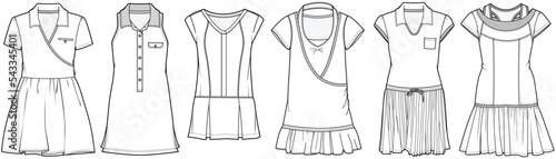 womens tennis dress flat sketch vector illustration technical cad drawing template