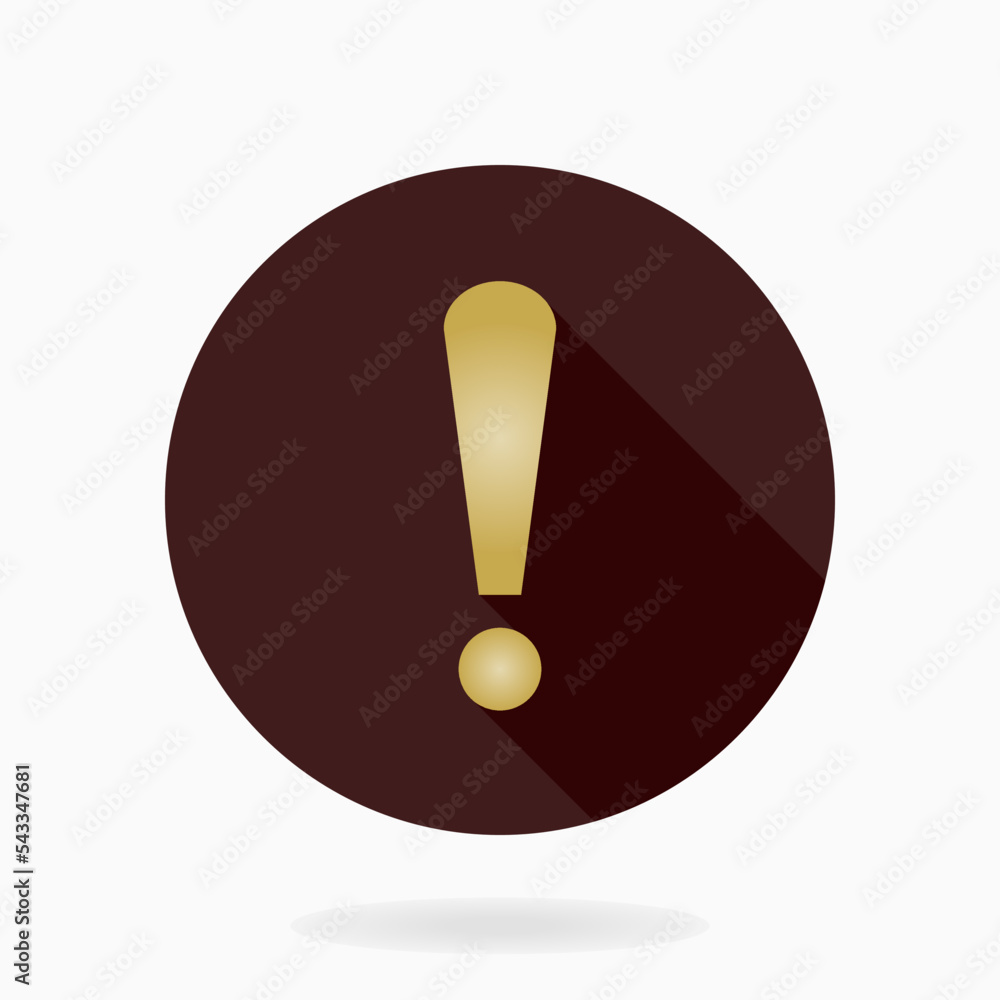 Golden vector exclamation flat icon in the brown circle. Flat design and long shadow Golden vector exclamation flat icon in the brown circle. Flat design and long shadow