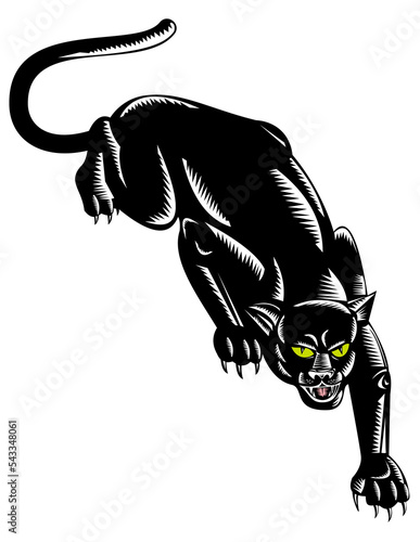 Illustration of a jaguar leopard on the prowl done in retro style.