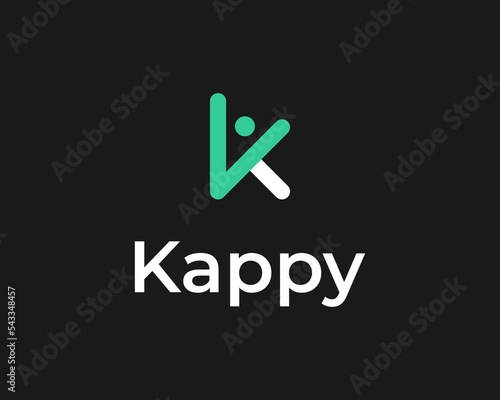 Letter K Happy People Cheerful Fun Enjoy Confident Youth Simple Monogram Vector Logo Design