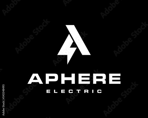 Letter A  Simple Monogram with Electric Volt Thunderbolt Lightning Flash Vector Logo Design