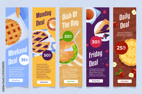 Bakery cafe restaurant menu sale discount weekend friday deal special offer landing page set vector