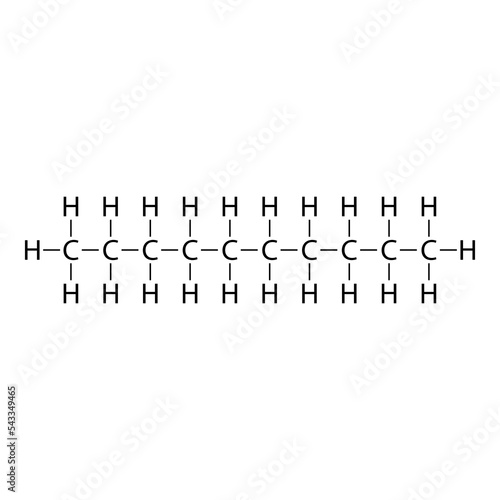 Decane, organic chemical compound, molecule. Stick model and infographic