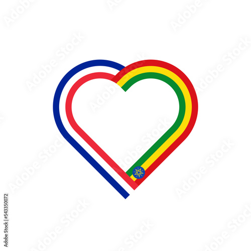 friendship concept. heart ribbon icon of france and ethiopia flags. vector illustration isolated on white background