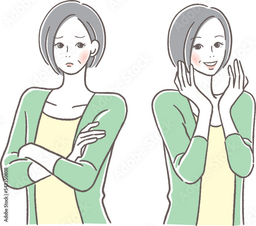 困った顔と笑顔のシニア女性のセット