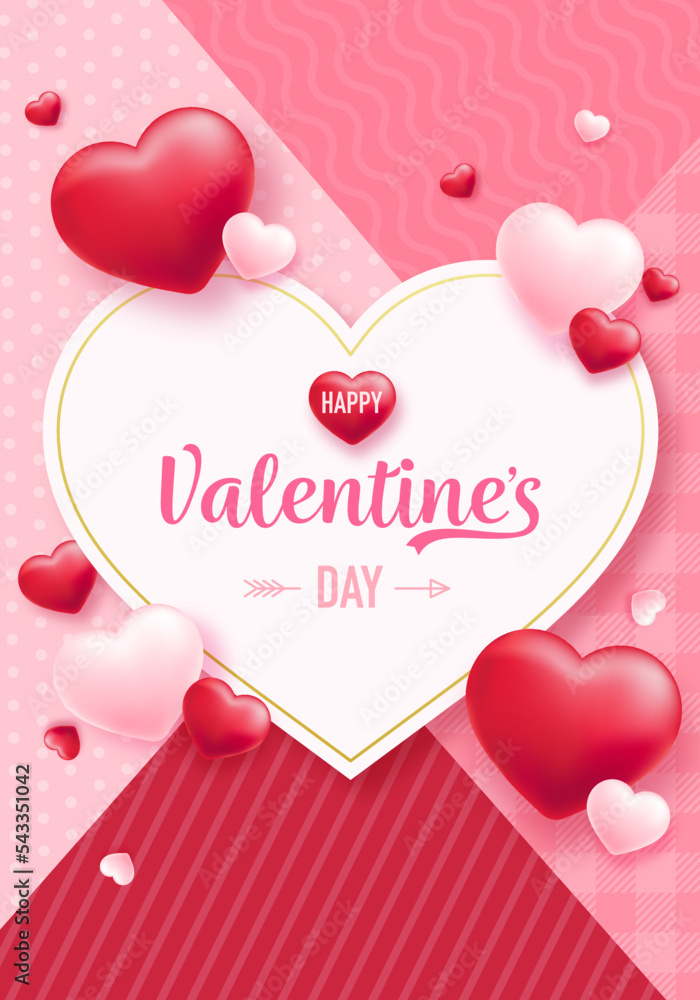 Valentine's day design banner. For shopping discount promotions and sales. Background with heart shapes and different patterns.