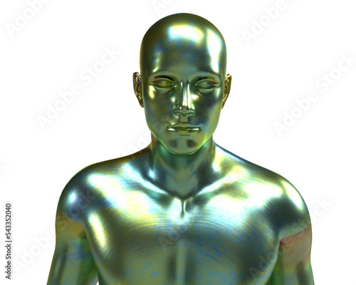 Three dimensional model. Chameleon green male torso. 