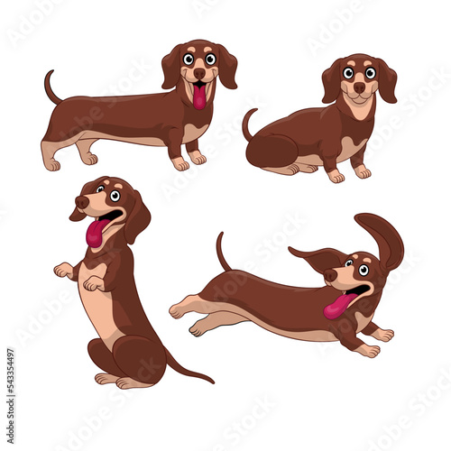 set cartoon of Dachshund Dog in Various pose