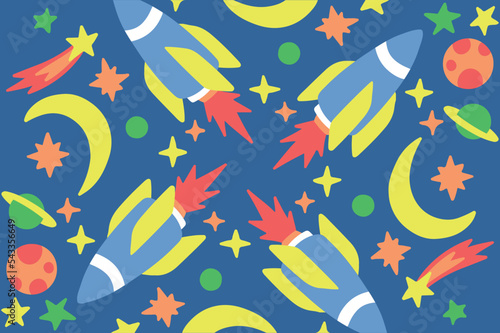 Cartoon Space Rocket Pattern Background