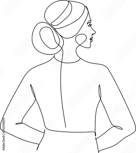 Silhouette of a young elegant woman wearing evening dress. Hand drawn modern fashion illustration of abstract girl, quick sketch, vector illustration