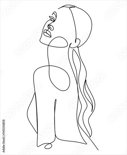 Silhouette of a young elegant woman wearing evening dress. Hand drawn modern fashion illustration of abstract girl, quick sketch, vector illustration
