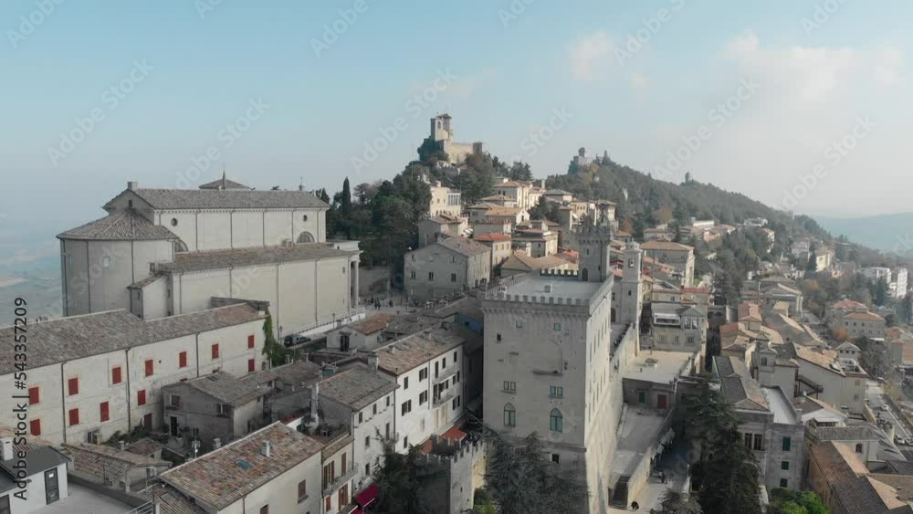 Aerial fly by over San Marino buildings. Aerial fly by over San Marino buildings.