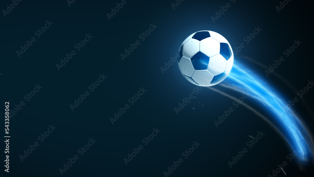 Soccer ball speed fast magic effect in blue flames and lights black