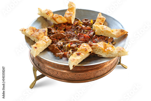 Turkish traditional food sac kavurma, isolated png