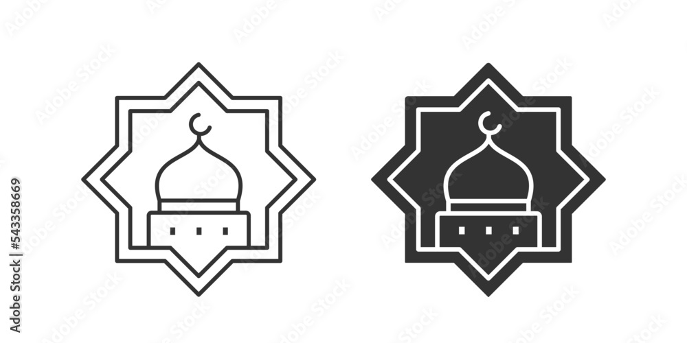 Islamic octagonal star ornament icons with mosque. Vector illustration.