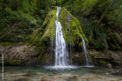 waterfall in summer forest