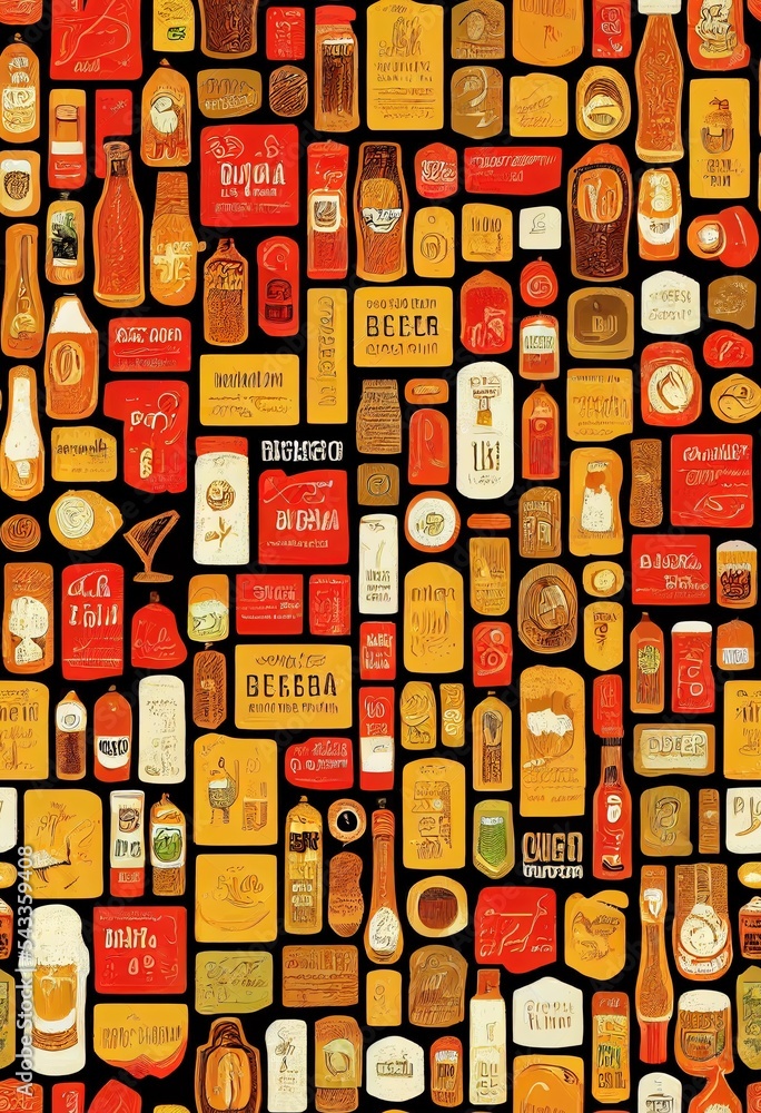 Beer text pattern. Word beer in different languages. Italian birra, spanish cerveza, macedonian