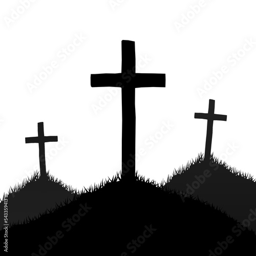 Grave with a cross. The silhouette is a tomb and a cross. Halloween, commemoration, sadness. Vector illustration.