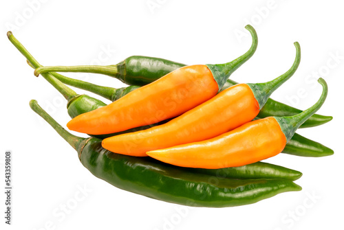 Closeup fresh peppers chili on white, korean Green and Yellow peppers chili on white background PNG File photo