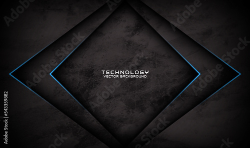 3D black rough grunge techno abstract background overlap layer on dark space with blue light decoration. Modern graphic design element rhomb style concept for banner, flyer, card, or brochure cover