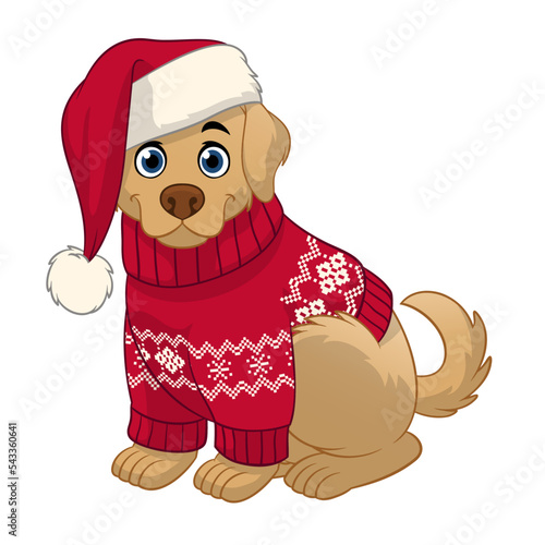 cute golden retriever puppy wearing christmas costume