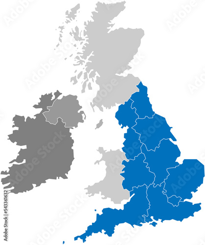 England political map divide by state