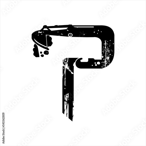Vector logo design letter P with excavator.