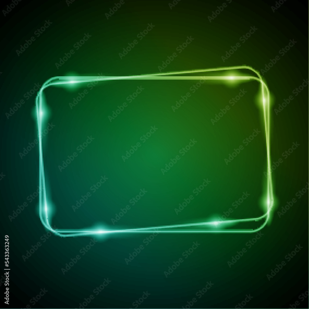 Neon Frame with Glow, and Sparkles. Electronic Luminous Rounded