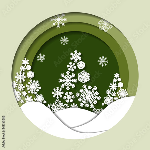 Christmas tree with  paw prints snowflakes