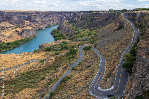 Switchback road  near Perrine bridge at Twin Falls,  Idaho, USA.