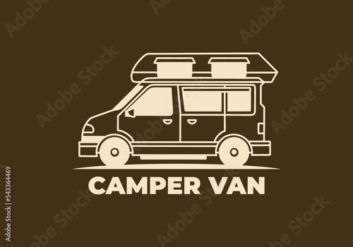 Vintage art illustration of a camper van car