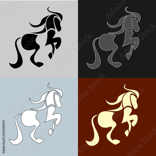Horse icon set. Equine stables sign. Equestrian brand emblem. Royal stallion logo.Vector illustration.